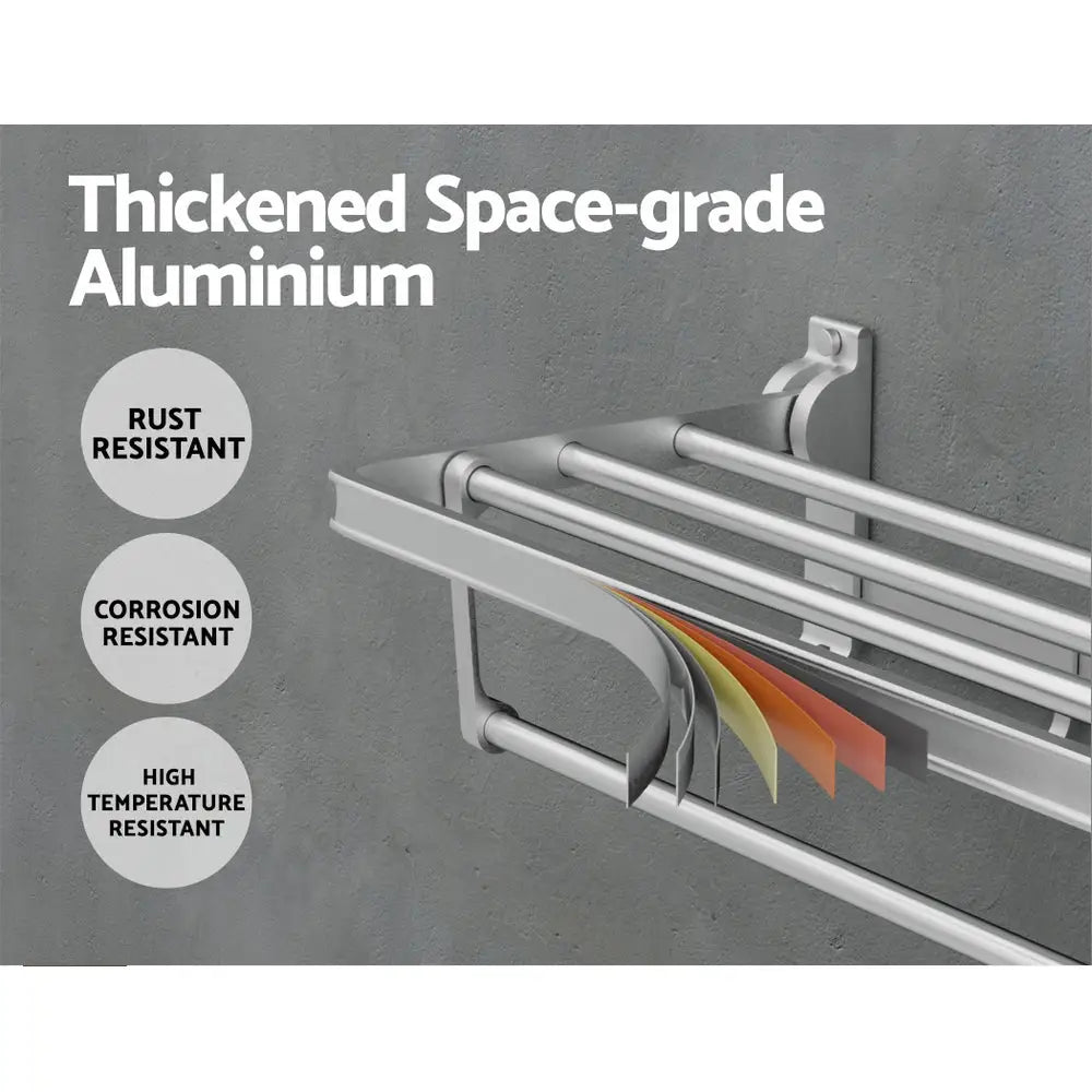 Towel Rail Rack Holder 4 Bars Wall Mounted Aluminium Foldable Hanging Hook - Furniture > Bathroom