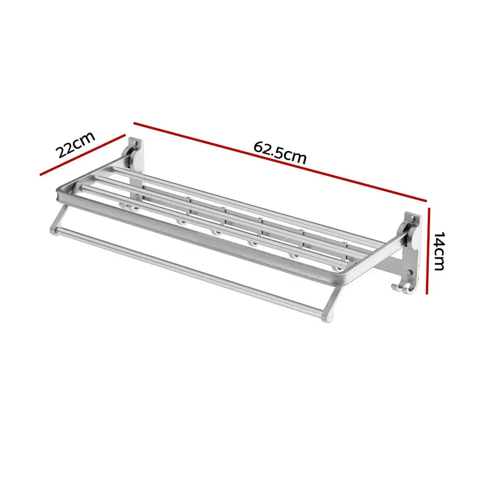 Towel Rail Rack Holder 4 Bars Wall Mounted Aluminium Foldable Hanging Hook - Furniture > Bathroom