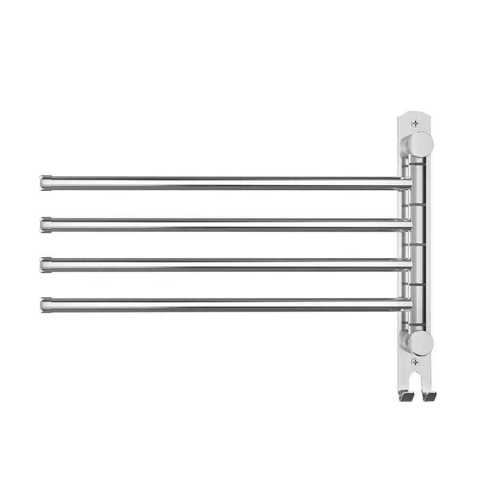 Towel Rail Rack Holder 4 Bars Wall Mounted Stainless Steel Swivel Hanging Hook - Home & Garden > Bathroom Accessories >