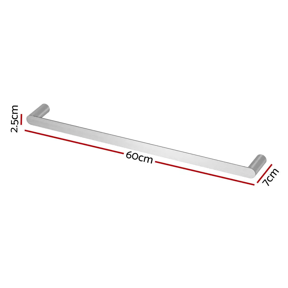 Towel Rail Rack Holder Single 600mm Wall Mounted Stainless Steel Silver - Home & Garden > Bathroom Accessories > Towel