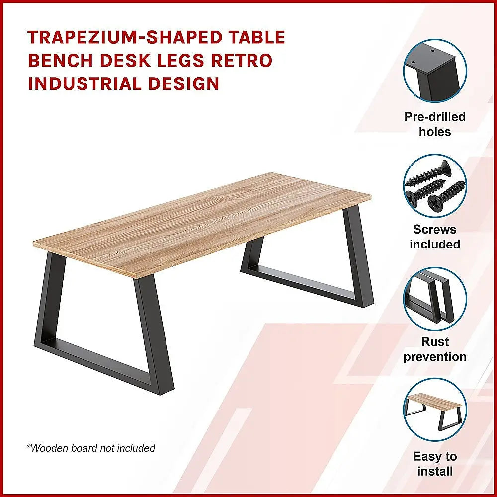 Trapezium-Shaped Table Bench Desk Legs Retro Industrial Design Fully Welded - Black - Furniture > Office