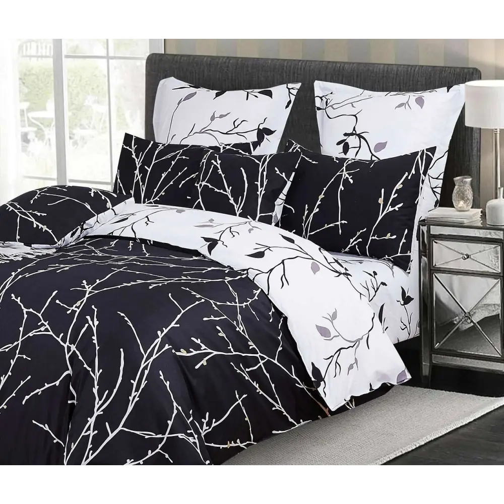 Tree Reversible King Size Bed Quilt/Duvet Cover Set Black - Home & Garden > Bedding > Duvet Covers
