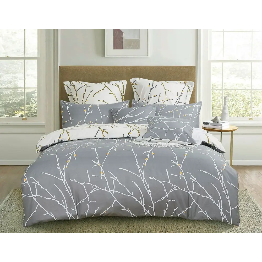 Tree Reversible King Size Grey Duvet Quilt Cover Set - Home & Garden > Bedding > Duvet Covers