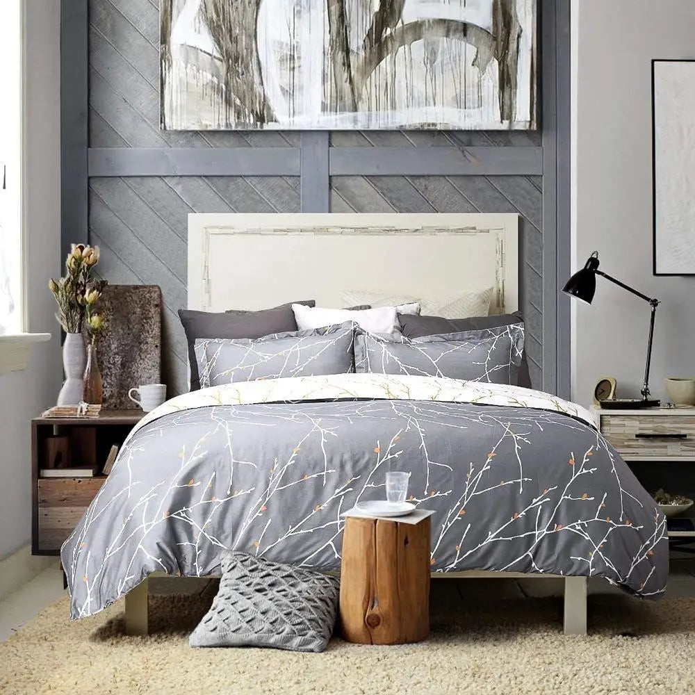 Tree Reversible King Size Grey Duvet Quilt Cover Set - Home & Garden > Bedding > Duvet Covers