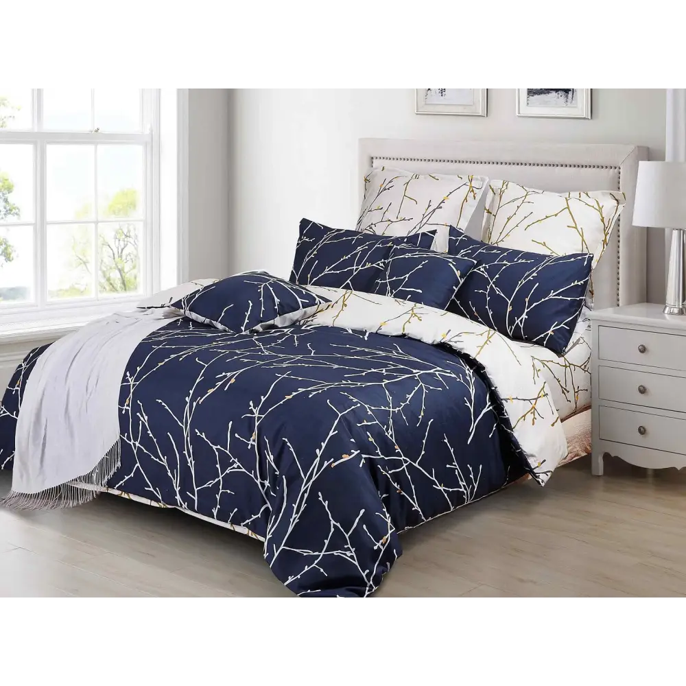 Tree Reversible Super King Size Blue Duvet Quilt Cover Set - Home & Garden > Bedding > Duvet Covers