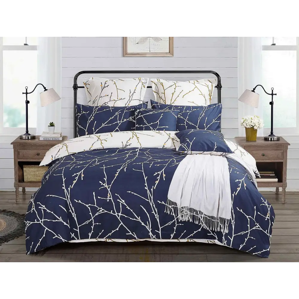 Tree Reversible Super King Size Blue Duvet Quilt Cover Set - Home & Garden > Bedding > Duvet Covers