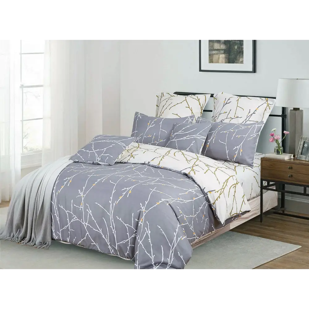 Tree Reversible Super King Size Grey Duvet Quilt Cover Set - Home & Garden > Bedding > Duvet Covers