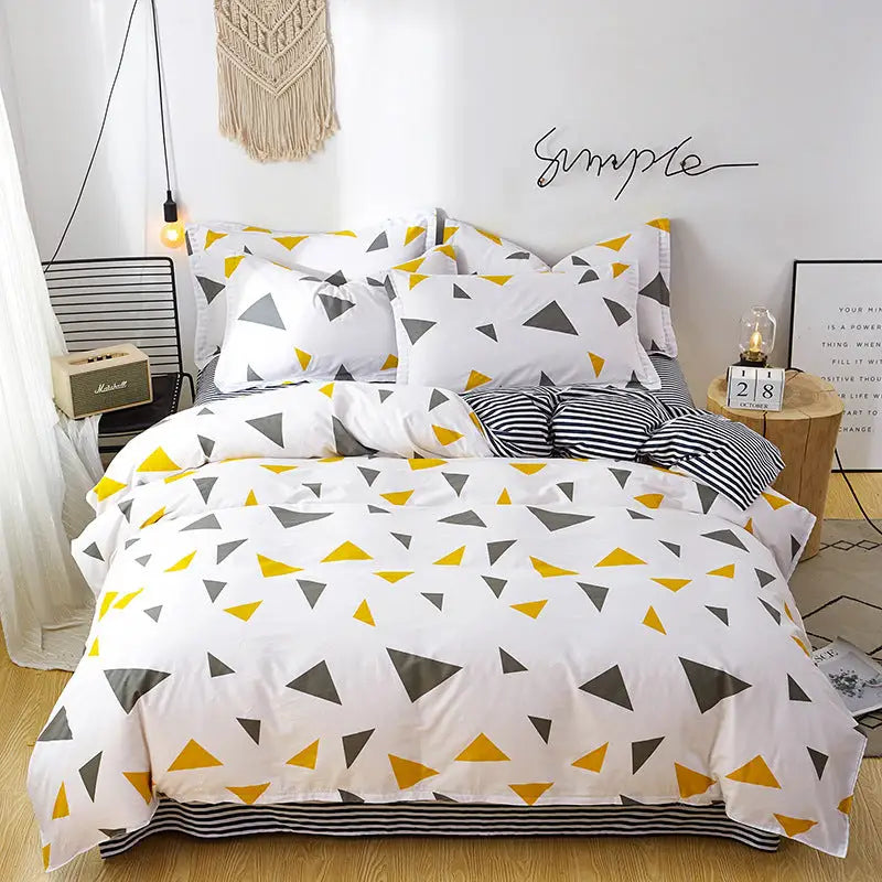 Triangle pattern Duvet Cover - 3 Piece Bedding Set (with Corner Ties)Quilt cover 230cm x 230cm pillowcase 51 x 92cm