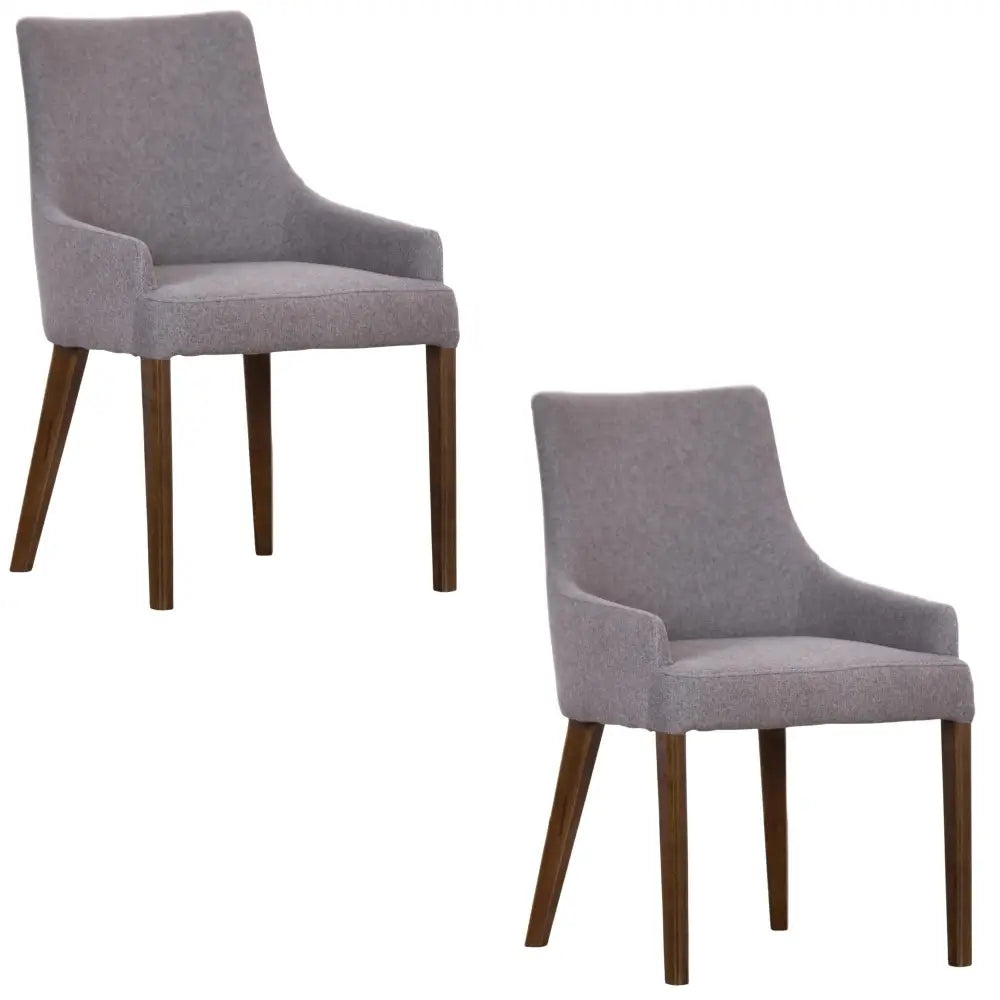 Tuberose Dining Chair Set of 2 Fabric Seat Solid Acacia Wood Furniture - Grey - Furniture > Dining