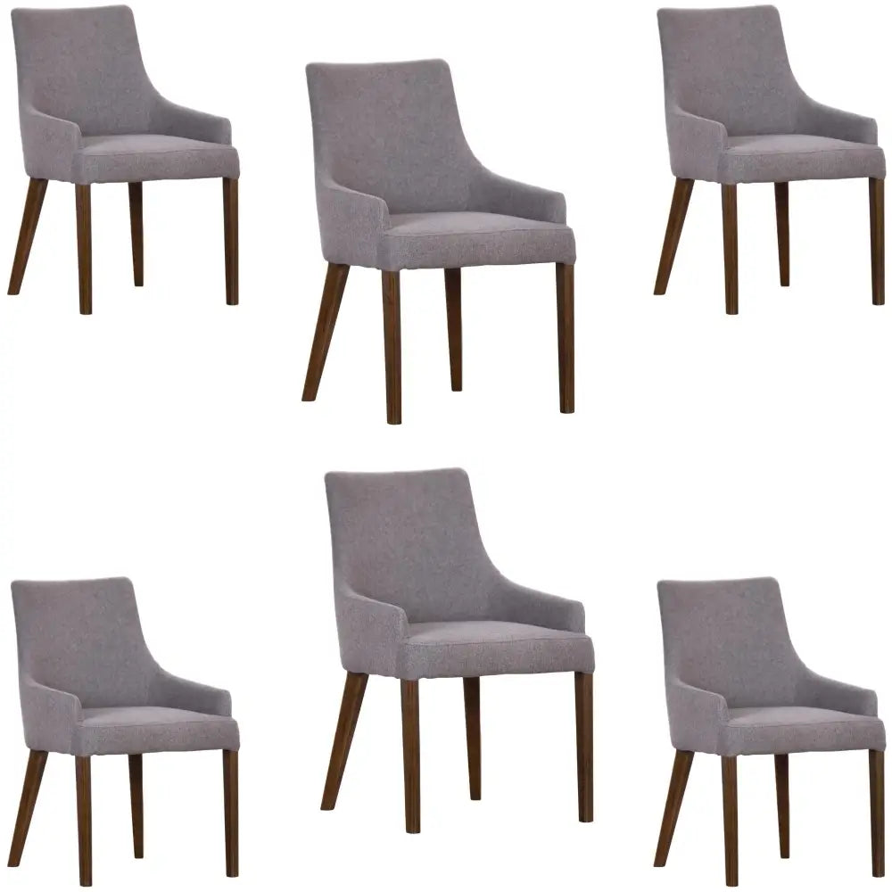 Tuberose Dining Chair Set of 6 Fabric Seat Solid Acacia Wood Furniture - Grey - Furniture > Dining