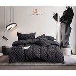 Tufted Boho Wave Jacquard King Size Black Duvet Quilt Cover Set - Home & Garden > Bedding