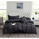 Tufted Boho Wave Jacquard Super King Size Black Duvet Quilt Cover Set - Home & Garden > Bedding