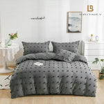 Tufted Dot Jacquard Queen Size Grey Duvet Quilt Cover Set - Home & Garden > Bedding