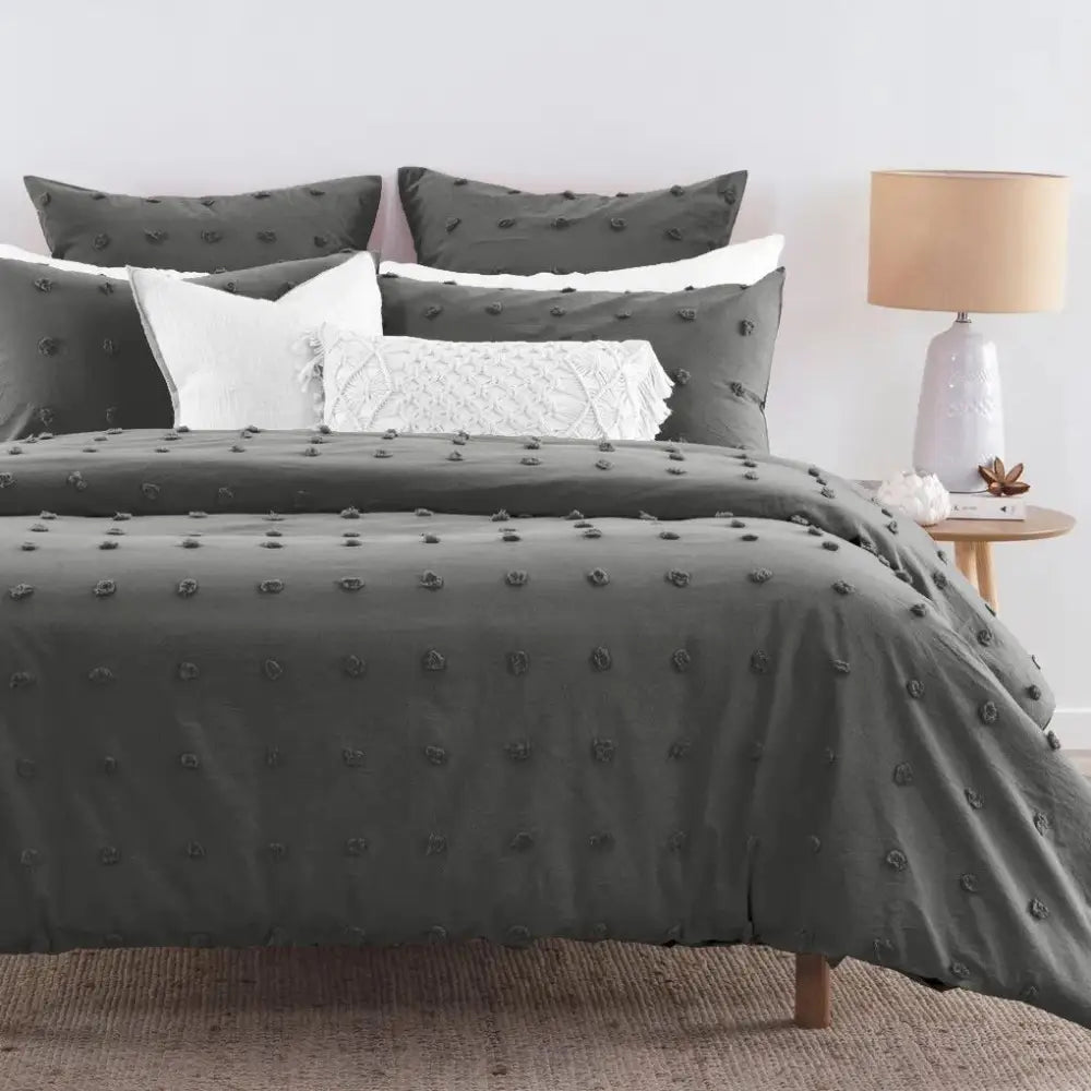 Tufted Dot Jacquard Queen Size Grey Duvet Quilt Cover Set - Home & Garden > Bedding
