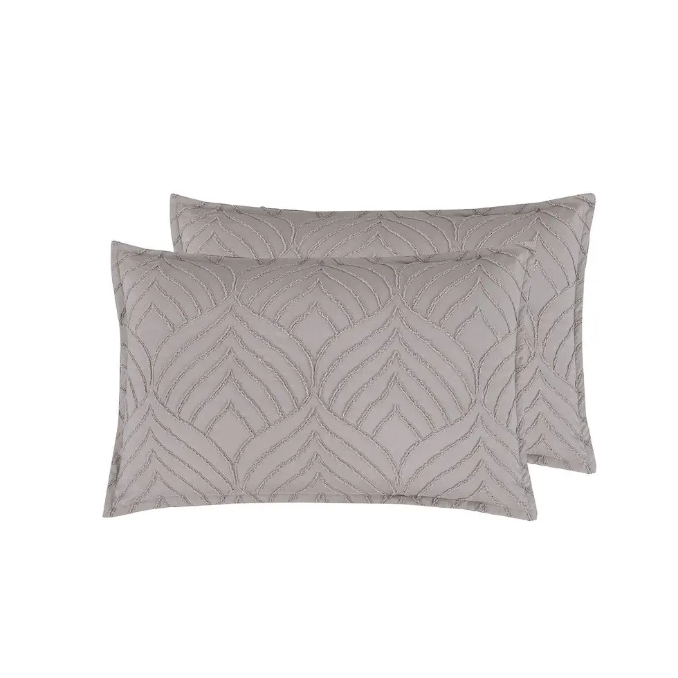 TUFTED MICROFIBRE SUPER SOFT TWIN PACK STANDARD PILLOWCASES-BEIGE - Home & Garden > Bedding