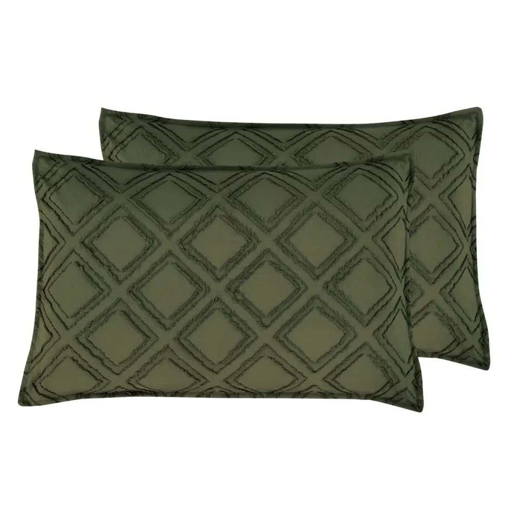 TUFTED MICROFIBRE SUPER SOFT TWIN PACK STANDARD PILLOWCASES-KHAKI GREEN - Home & Garden > Bedding