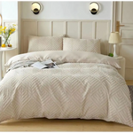 Tufted Textured Jacquard Quilt Cover Set- Beige - Super King Size - Home & Garden > Bedding