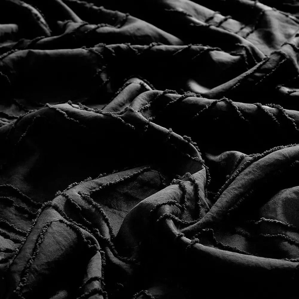 Tufted Textured Jacquard Super King Size Black Duvet Quilt Cover Set - Home & Garden > Bedding
