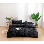 Tufted Textured Jacquard Super King Size Black Duvet Quilt Cover Set - Home & Garden > Bedding