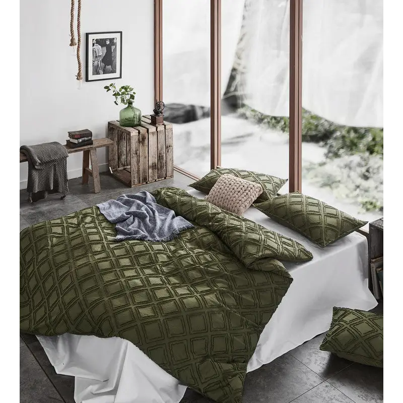 Tufted ultra soft microfiber quilt cover set-double khaiki green - Home & Garden > Bedding
