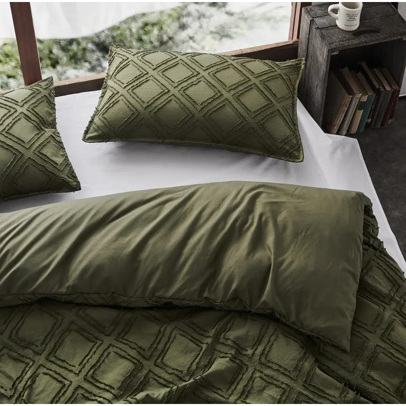 Tufted ultra soft microfiber quilt cover set-double khaiki green - Home & Garden > Bedding