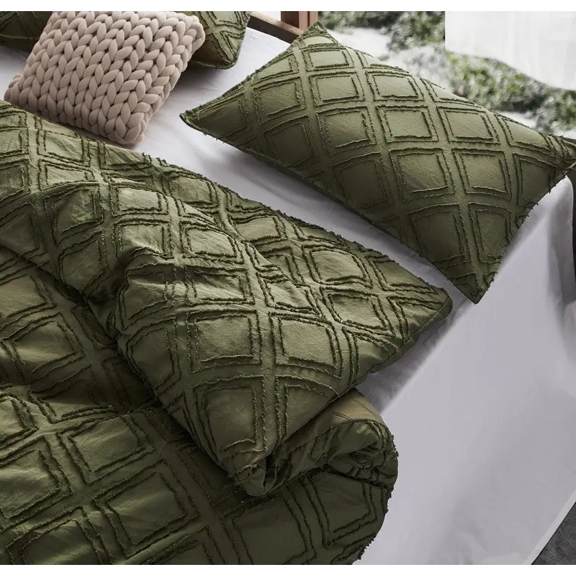 Tufted ultra soft microfiber quilt cover set-double khaiki green - Home & Garden > Bedding