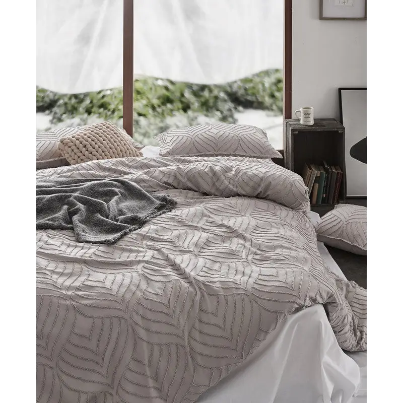 Tufted ultra soft microfiber quilt cover set-king beige - Home & Garden > Bedding