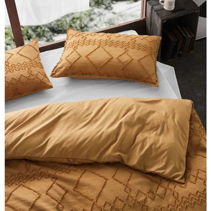 Tufted ultra soft microfiber quilt cover set-queen caramel - Home & Garden > Bedding