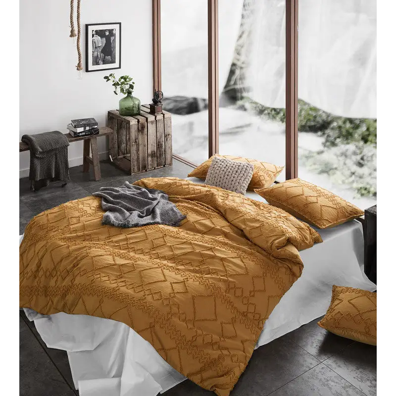 Tufted ultra soft microfiber quilt cover set-queen caramel - Home & Garden > Bedding