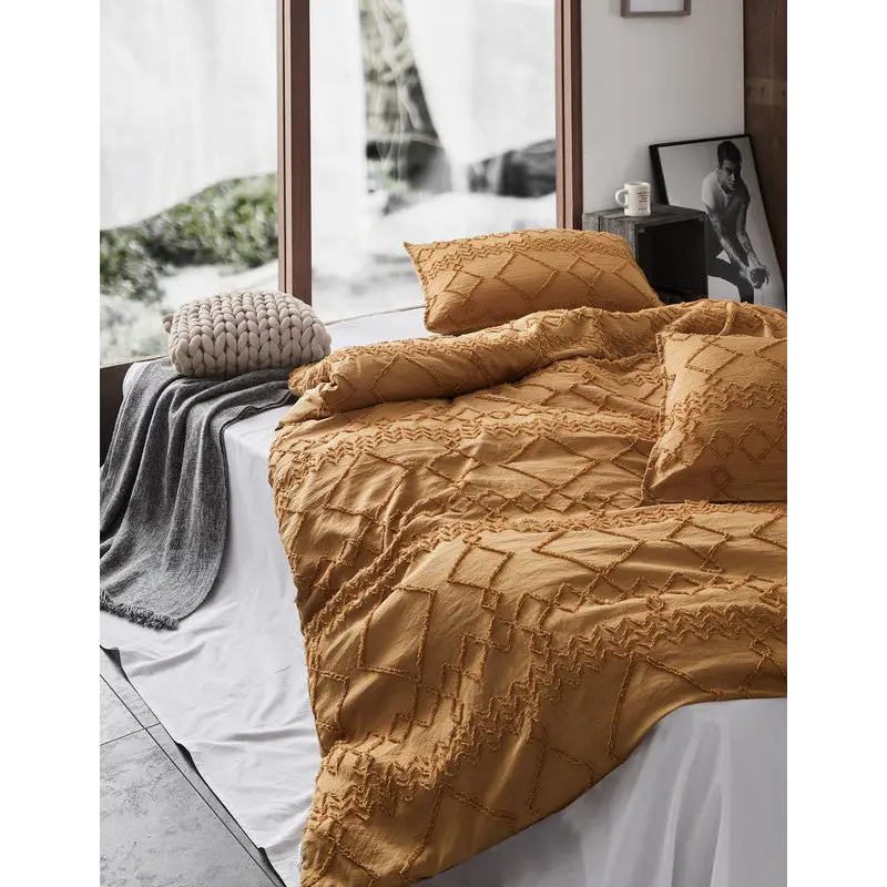 Tufted ultra soft microfiber quilt cover set-single caramel - Home & Garden > Bedding