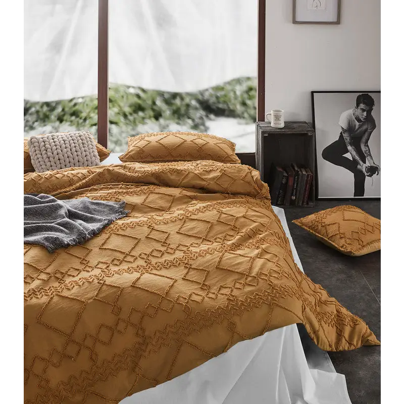 Tufted ultra soft microfiber quilt cover set-single caramel - Home & Garden > Bedding