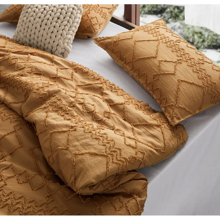 Tufted ultra soft microfiber quilt cover set-single caramel - Home & Garden > Bedding