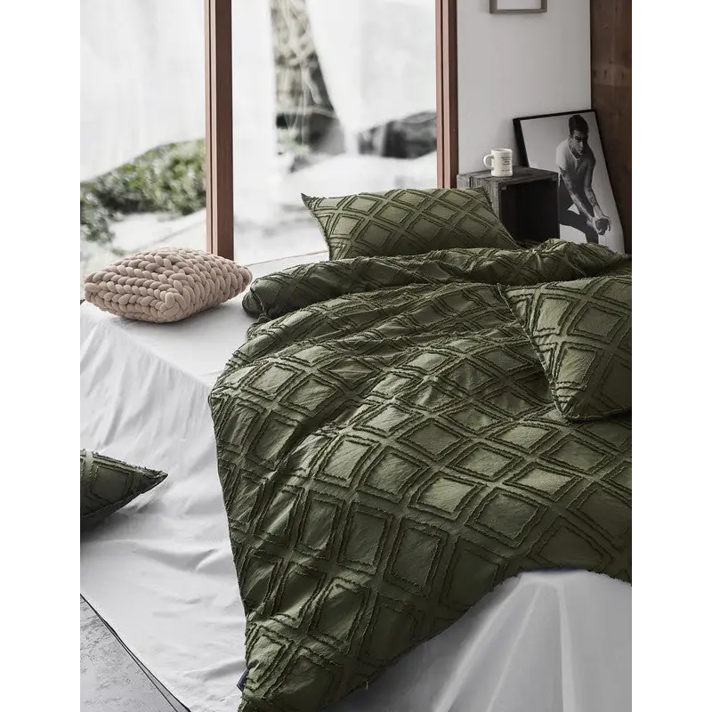 Tufted ultra soft microfiber quilt cover set-single khaiki green - Home & Garden > Bedding