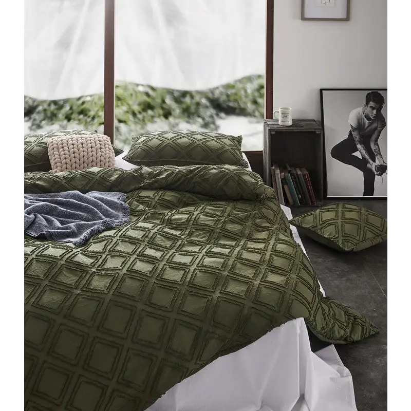 Tufted ultra soft microfiber quilt cover set-single khaiki green - Home & Garden > Bedding