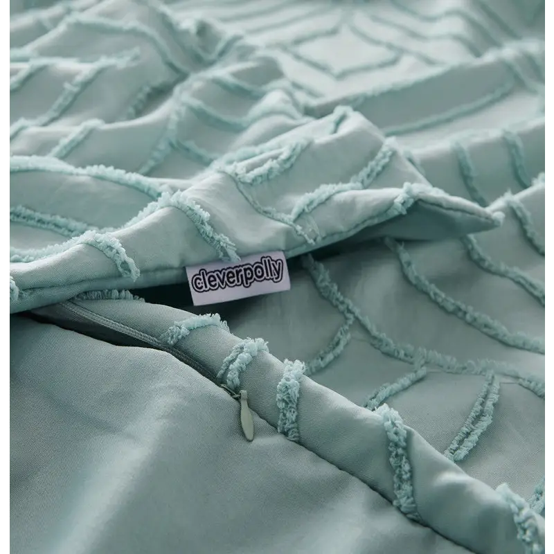 Tufted ultra soft microfiber quilt cover set-single sage green - Home & Garden > Bedding