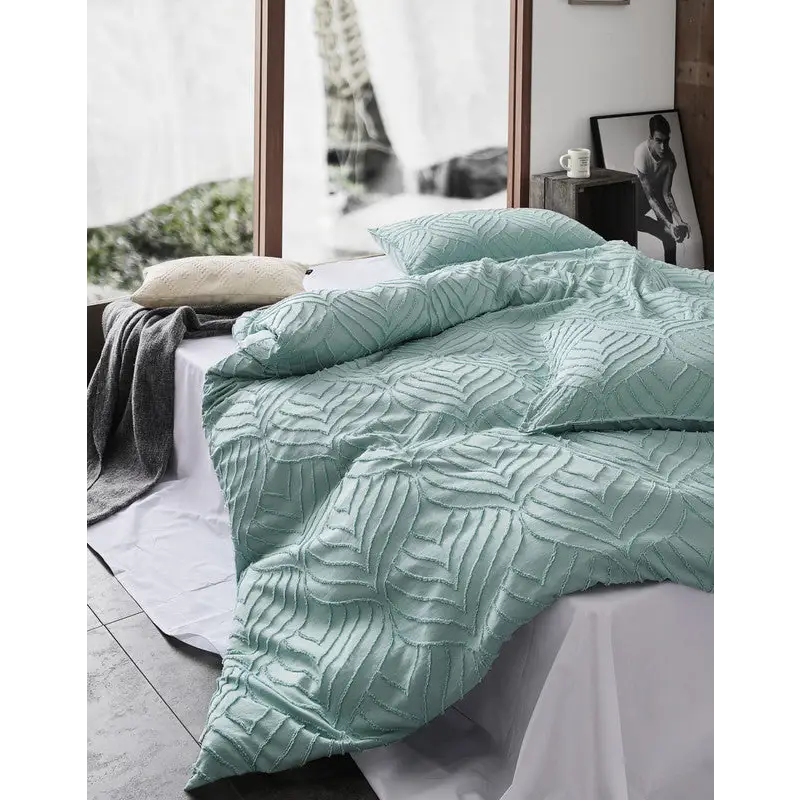 Tufted ultra soft microfiber quilt cover set-single sage green - Home & Garden > Bedding