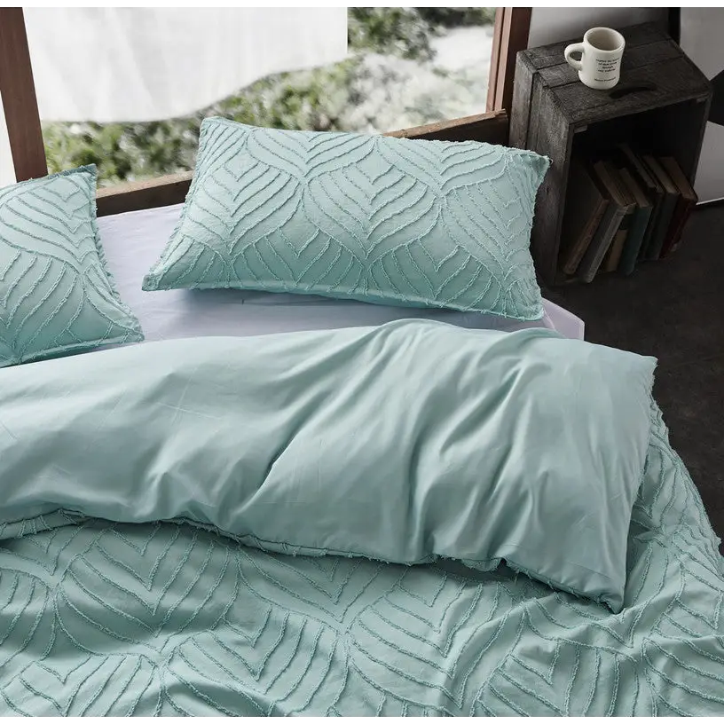 Tufted ultra soft microfiber quilt cover set-single sage green - Home & Garden > Bedding