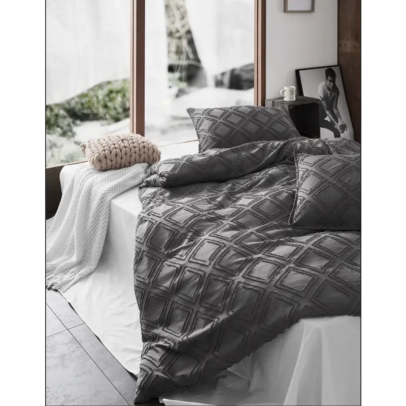 Tufted ultra soft microfiber quilt cover set-single smoke - Home & Garden > Bedding