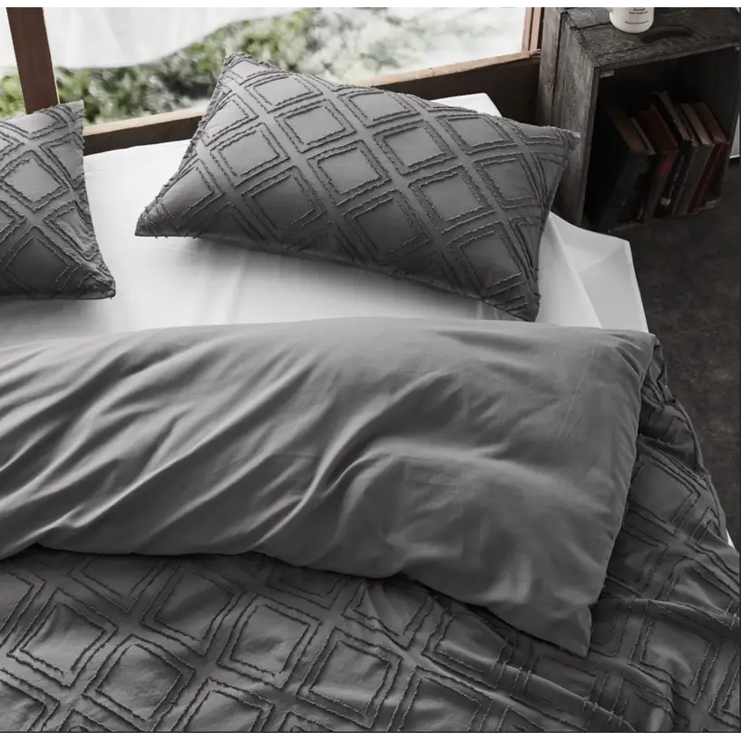 Tufted ultra soft microfiber quilt cover set-single smoke - Home & Garden > Bedding