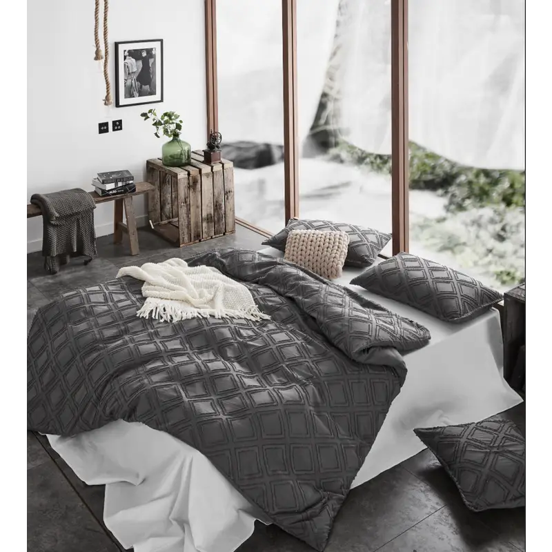 Tufted ultra soft microfiber quilt cover set-single smoke - Home & Garden > Bedding