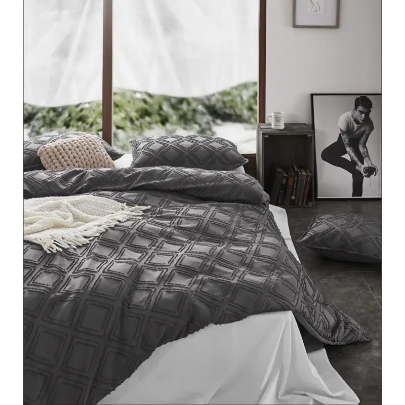 Tufted ultra soft microfiber quilt cover set-single smoke - Home & Garden > Bedding