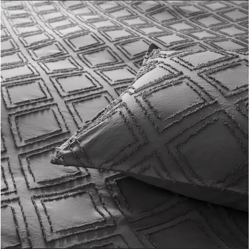 Tufted ultra soft microfiber quilt cover set-single smoke - Home & Garden > Bedding