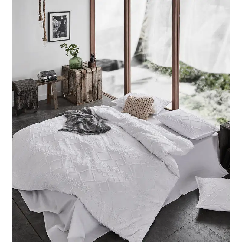 Tufted ultra soft microfiber quilt cover set-super king white - Home & Garden > Bedding