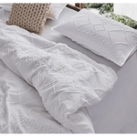 Tufted ultra soft microfiber quilt cover set-super king white - Home & Garden > Bedding