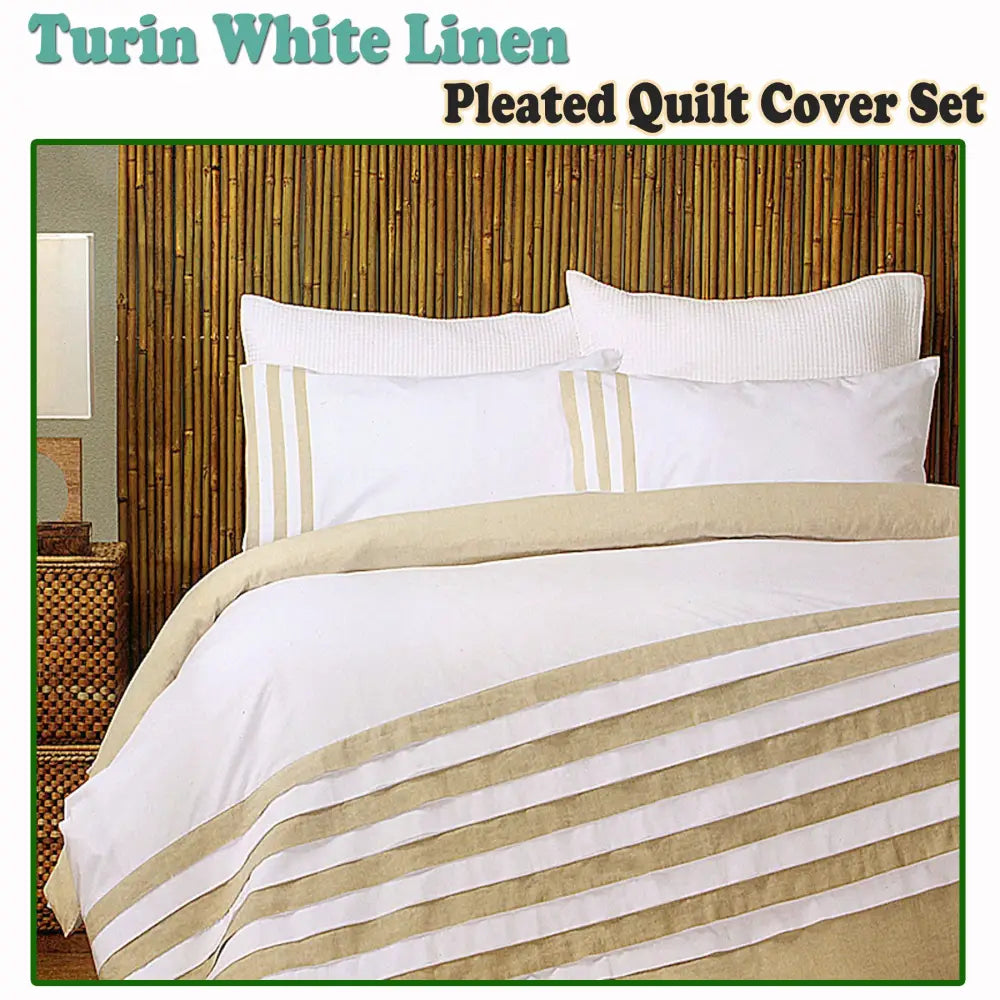 Turin White Linen Quilt Cover Set QUEEN - Home & Garden > Bedding