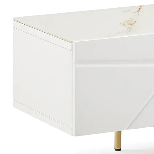 TV Cabinet MDF Glossy Storage Drawers Metal Base Entertainment Unit - Furniture > Living Room > TV Units
