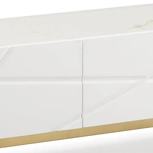 TV Cabinet MDF Glossy Storage Drawers Metal Base Entertainment Unit - Furniture > Living Room > TV Units