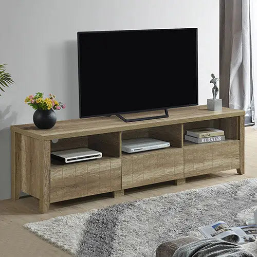 TV Entertainment Unit 3 Storage Drawers with Shelf Natural Wood like MDF in Oak Colour - Furniture > Living Room