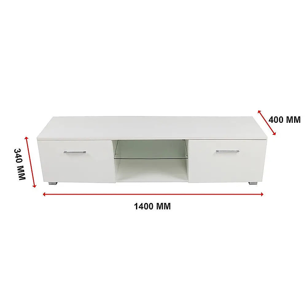TV Entertainment Unit Stand High Gloss Storage Shelf 140cm White - Furniture > Office
