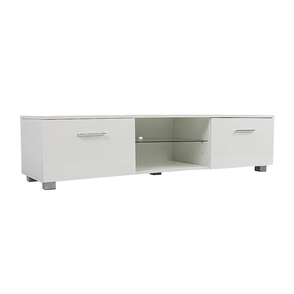 TV Entertainment Unit Stand High Gloss Storage Shelf 140cm White - Furniture > Office
